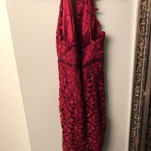 Burgundy Bardot Fitted Pattern Midi Dress 💕